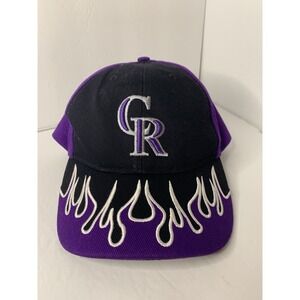 Vintage Colorado Rockies Flame Hat Y2K MLB Black Purple Cap Kids 47 Brand